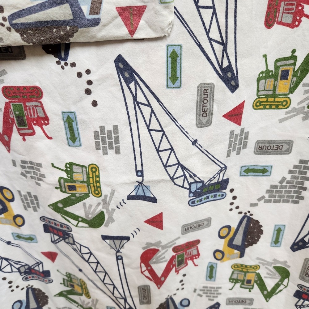 Pottery Barn Kids Construction Equipment trucks 100% Cotton 3 piece flat fitted